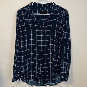 navy plaid long sleeve top